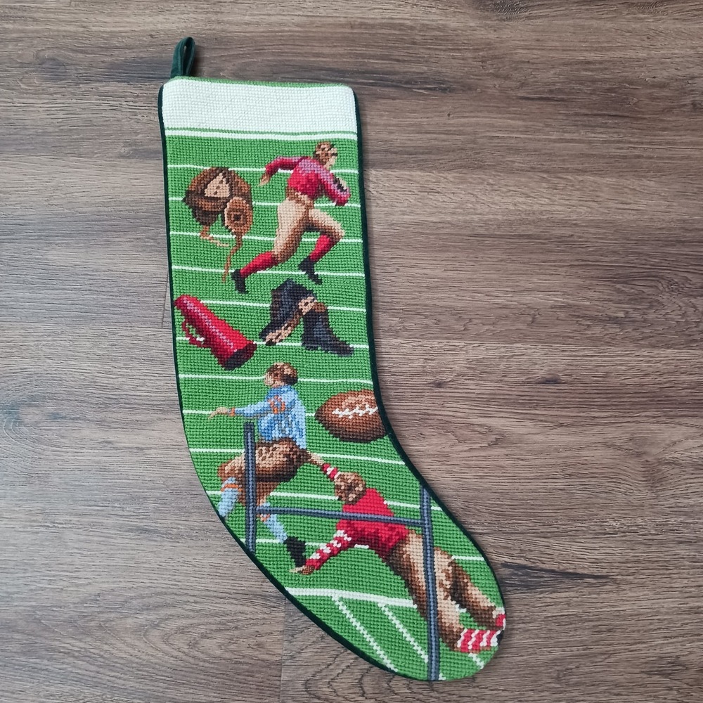 Vintage Football Themed Needlepoint Christmas Stocking
